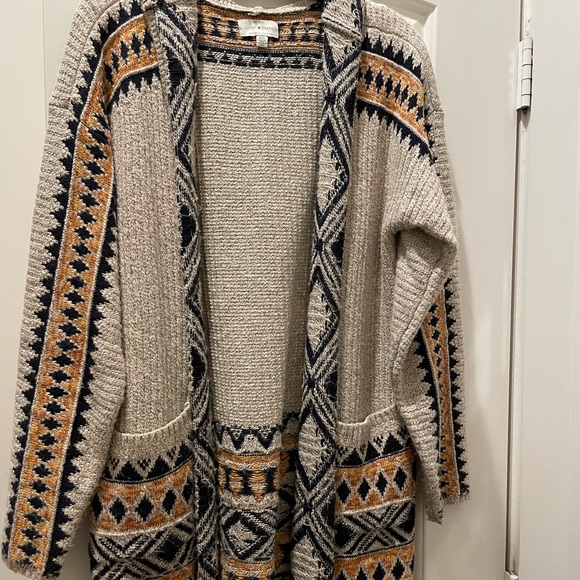 Lucky Brand Sweaters - Lucky Brand Geometric Cardigan - Cream and Navy